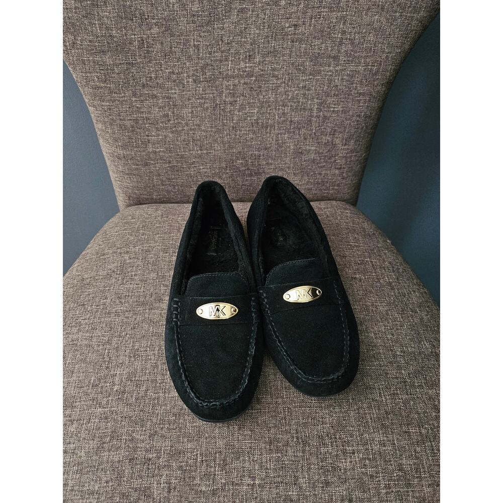 Michael Kors Womens Black Leather Slipper House Shoes 9.5